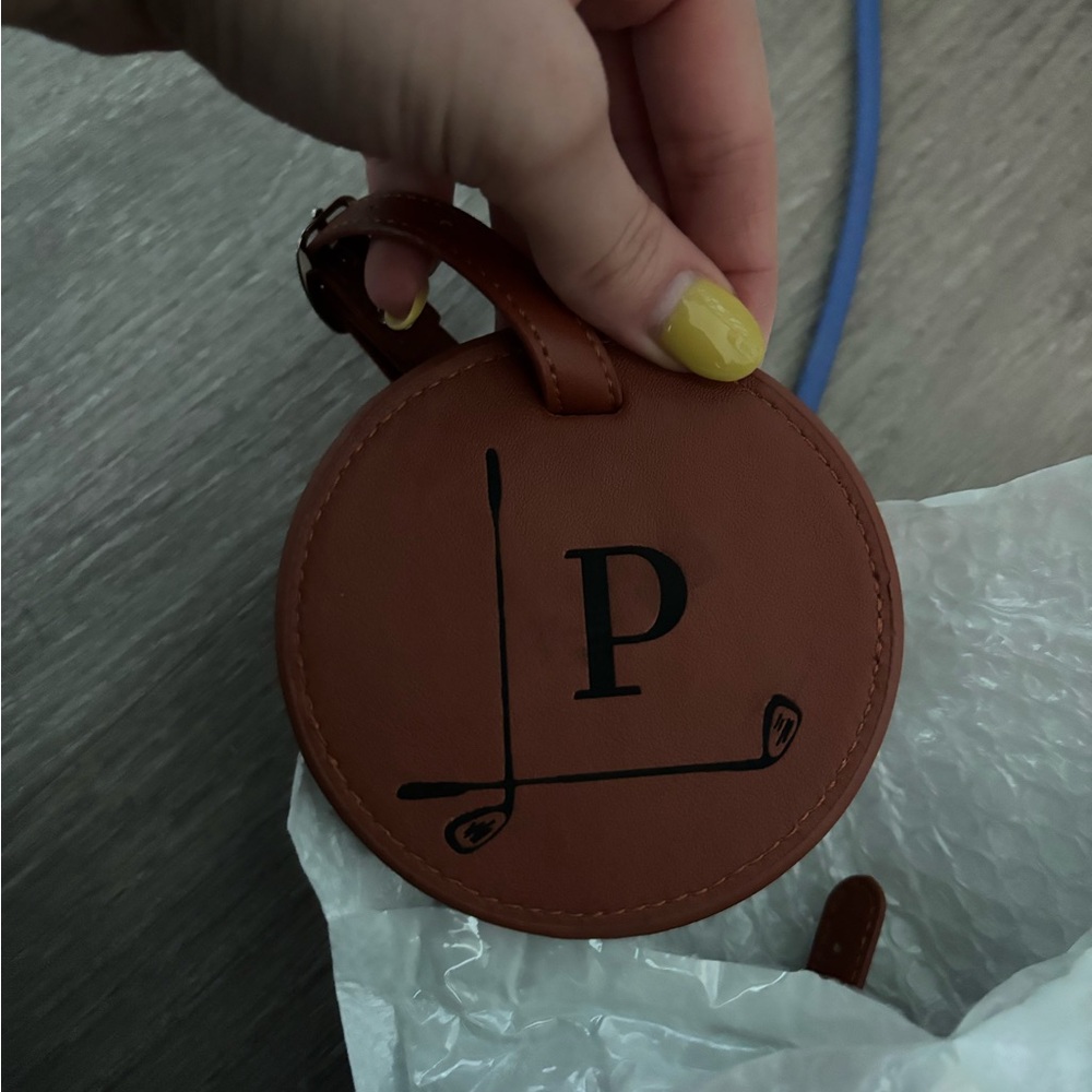 P Engraved Leather Golf Bag Tag